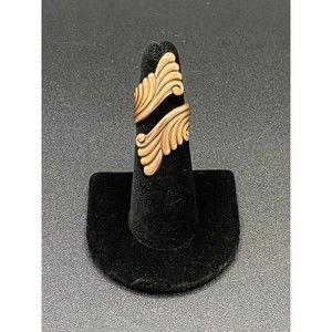 Adjustable Ring Sz 5.5+ Solid Copper Scroll Wave Motif Great Condition Some Wear